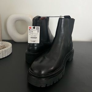 Zara Black Genuine Leather Ankle Boots
